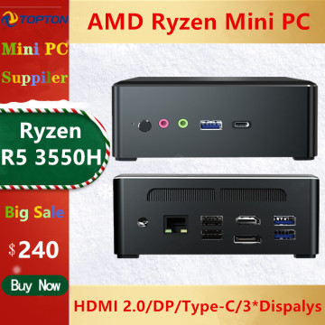 Topton Newest Mini PC AMD Ryzen 5 3550H 4 Cores 8 Threads 3.7GHz Desktop Computer Windows 10 64-Bit HDMI 2.0 DP 4K@60Hz Display