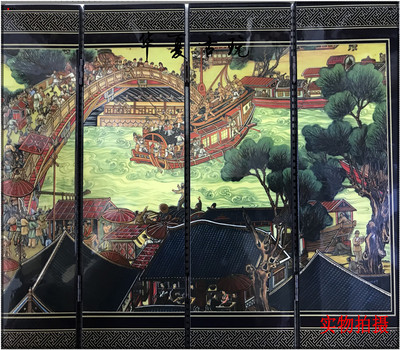 Exquisite antique lacquerware small screen decoration (Riverside picture in Qingming Dynasty)