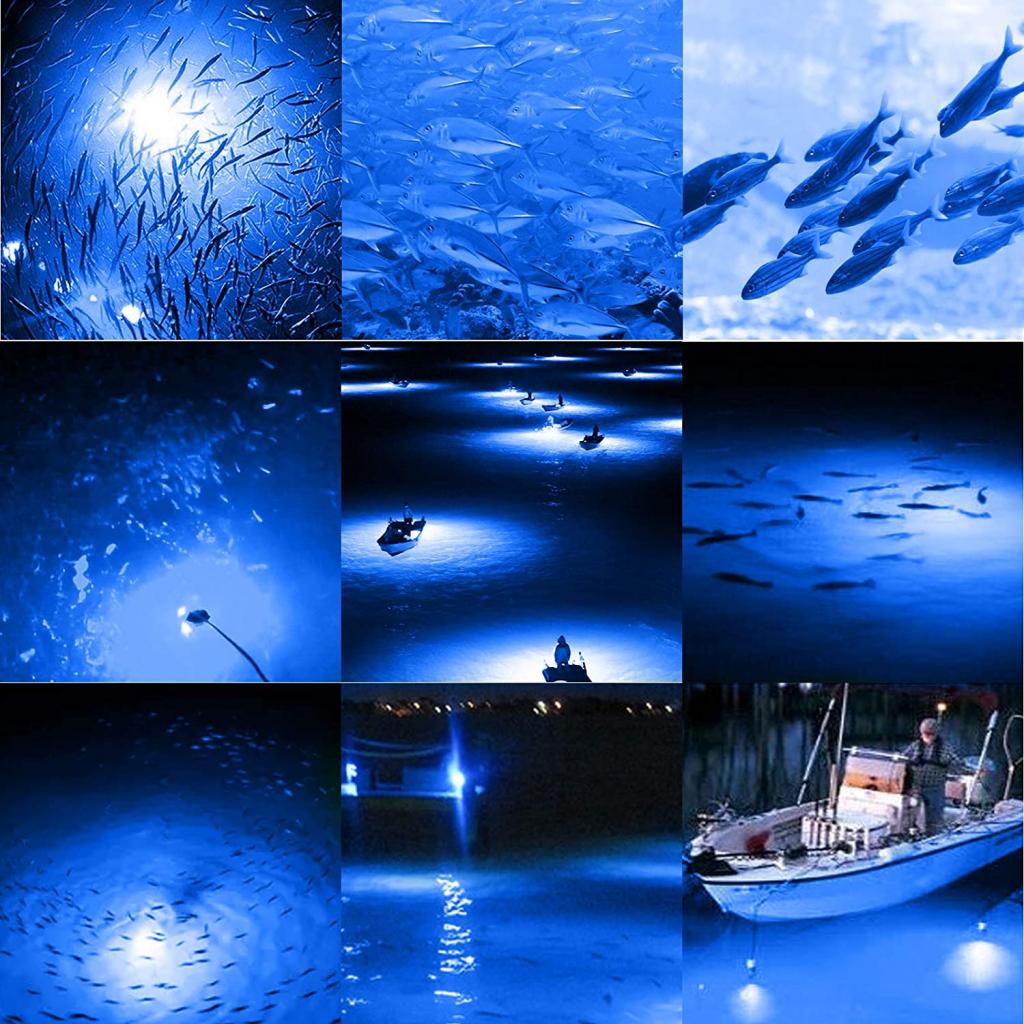 LED Submersible Fishing Light Underwater Fishes Finder Lamp with 5m Cord Clip Night Fishing Finder Fishing Attracting IP68
