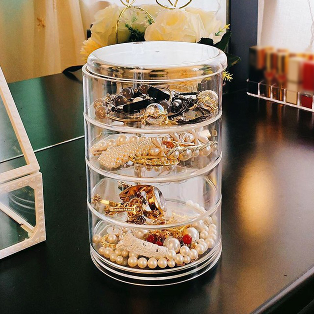 Creative 2/3/4 Layers Rotatable Jewelry Box New Fashion Jewelry Organizer Earrings Ring Storage Box Cosmetics Beauty Container