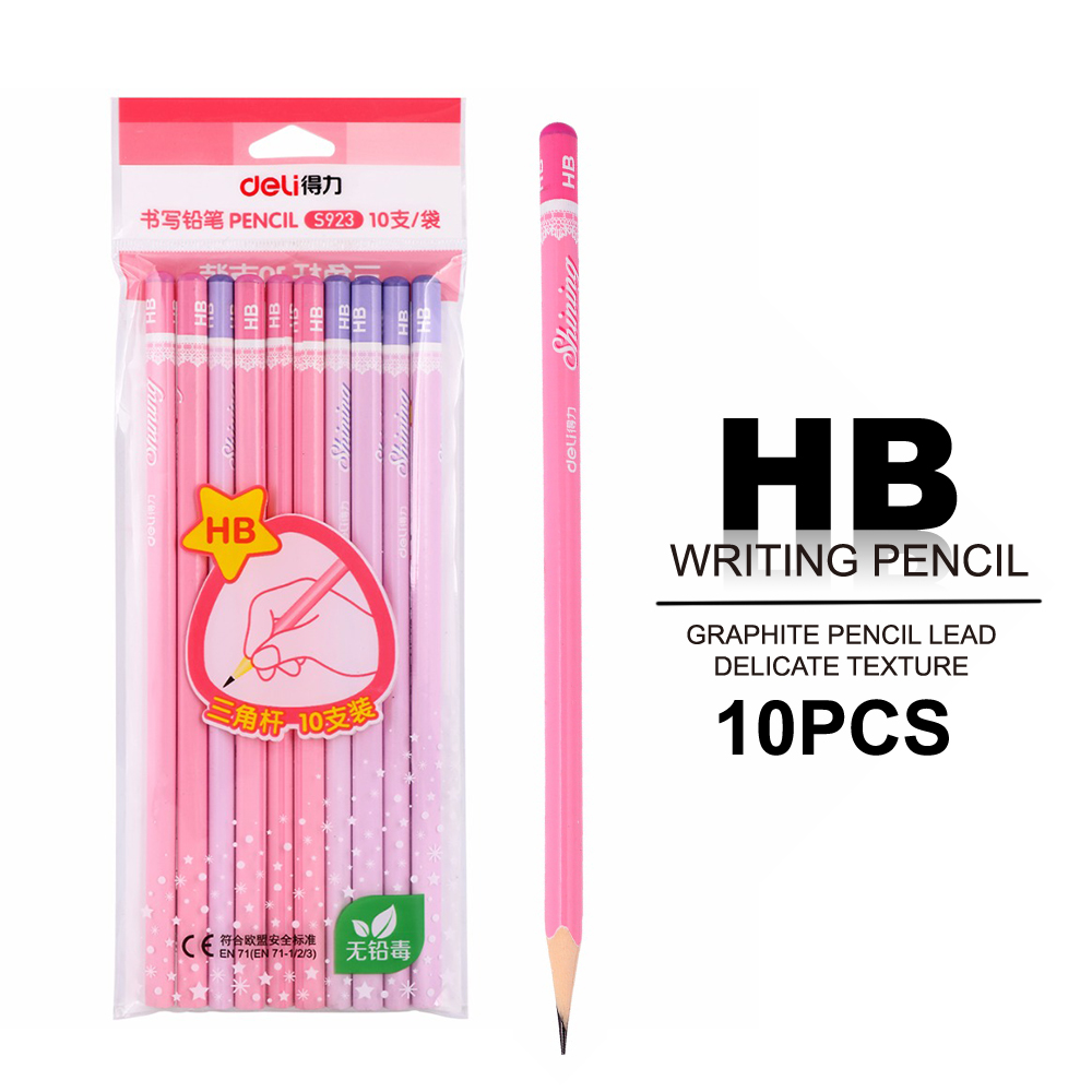 Pack of 10/set HB Pencil Wooden Lead Triangle Pen Holder Children's Writing Stationery Sketch Standard Pencil Black Wood Deli