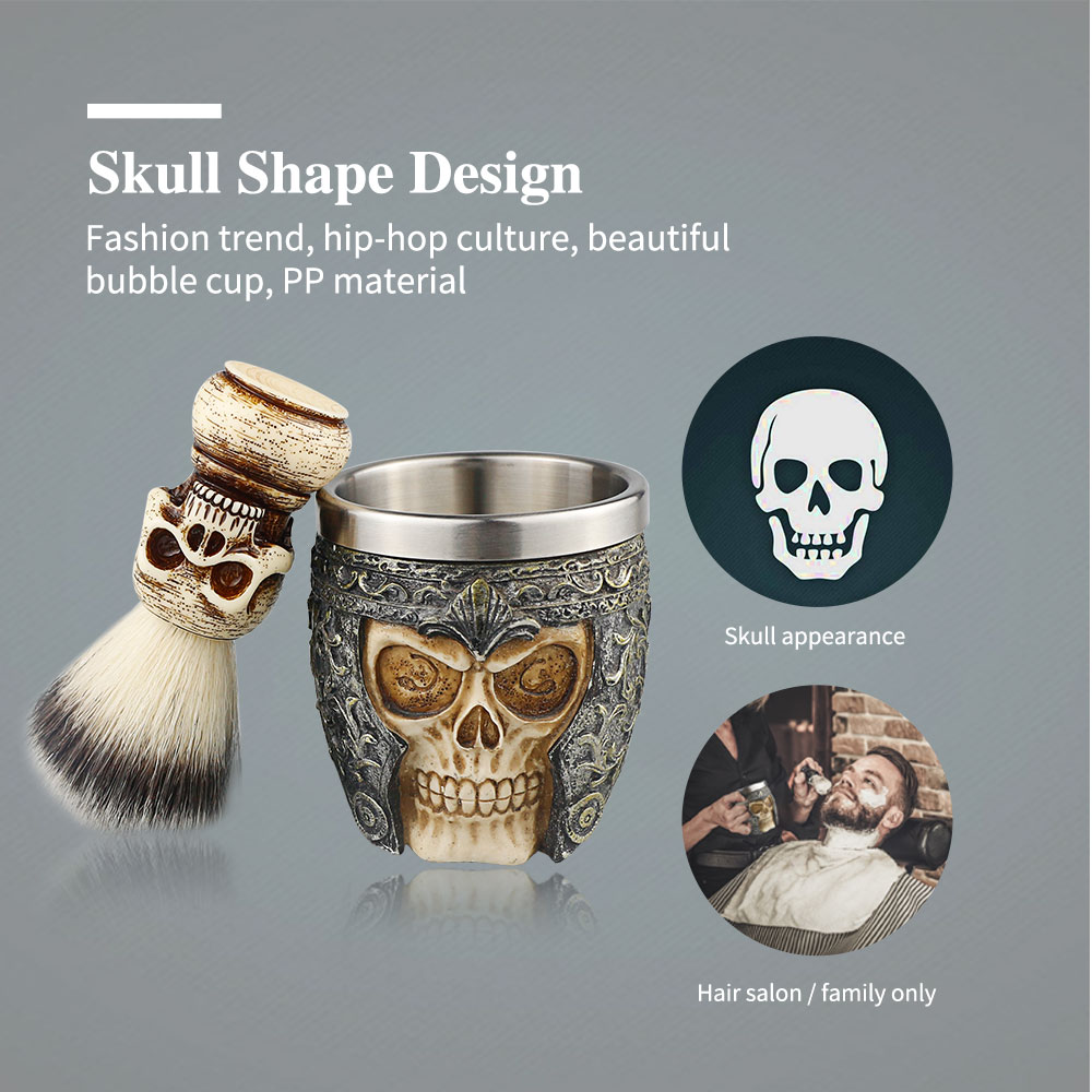 Barber Shop Fashion High-end Skull Design Shaving Brush Foaming Soap Bowl Set Men's Beard Facial Cleansing Tool Shaving Tool Set