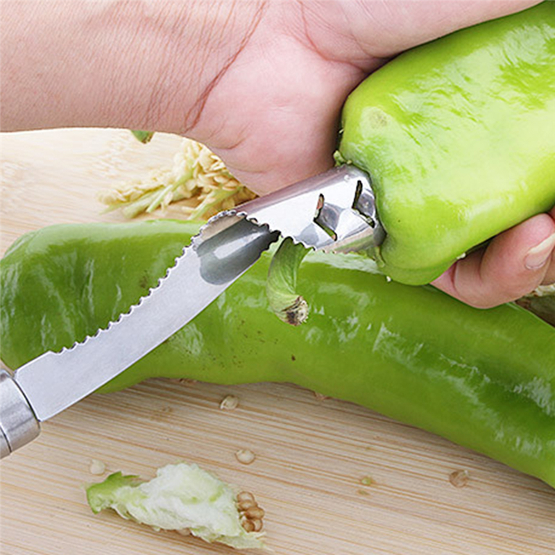 Silver Stainless Steel Vegetable Core Remover Multifunctional Bitter Gourd Tomato Pepper Core Fruit And Vegetable Seed Remover