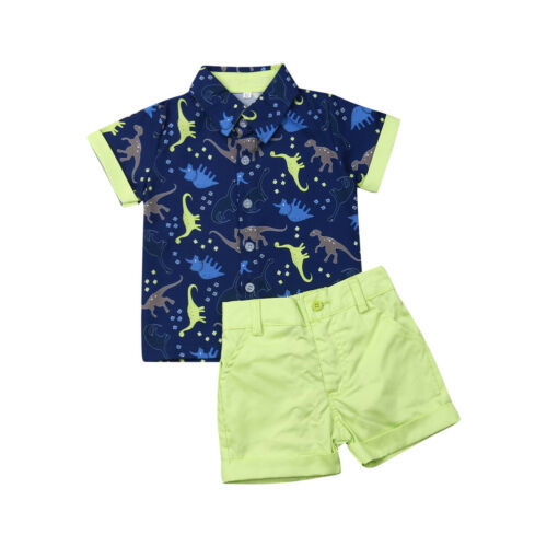 Newborn Baby Boy Gentleman Suit Dinosaur Top T-shirt Pants Shorts Outfits Set 0-5 Years