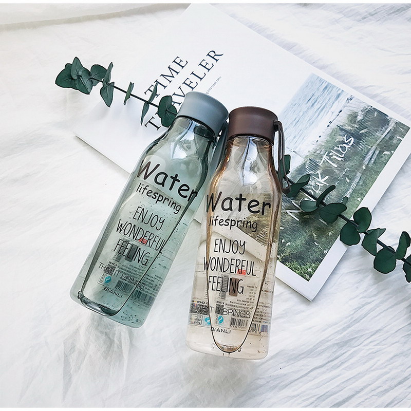 520ml Four Colors Avalible Sports Water Bottle Transparent English Pattern Drinking Bottle Fashion Soda Bottle Outdoor Drinking