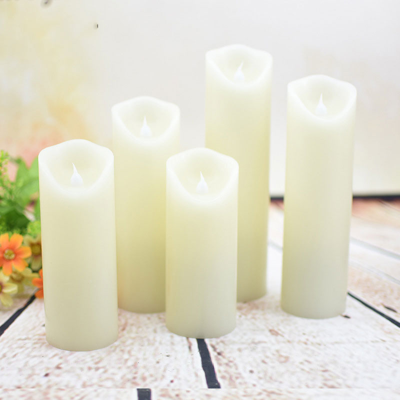 Pack of 5 Flickering Yellow Remote Control LED Flameless Wax Candles,Timer Battery Paraffin Pillar Candles For Dinner Decoration