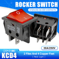 30A 250V 4 6 Pin ON-OFF Boat Rocker switch sterling silver contacts KCD4 power switch with led indicator light 30A/250V 25*31MM