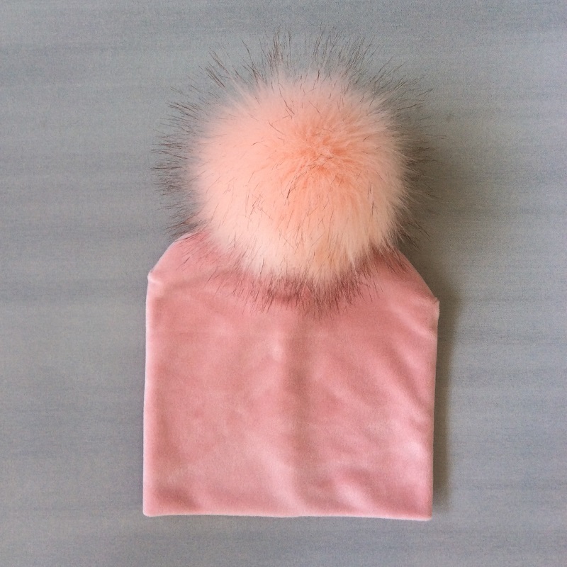 Autumn Winter Kids Girls Solid Velvet Hat With Pompon Baby Beanie Pompom Cap Children's Accessories