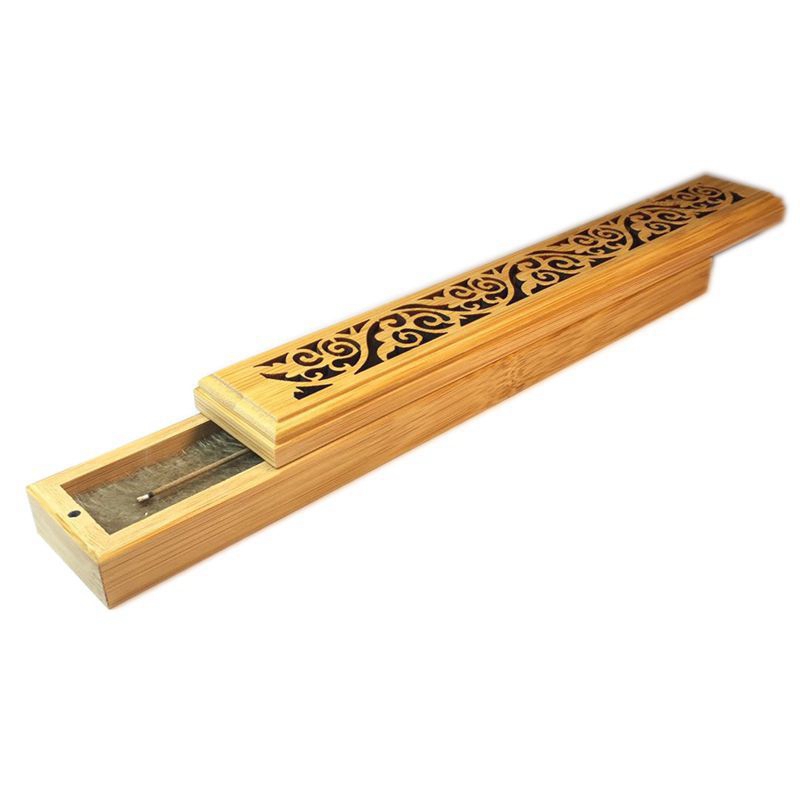 HOT-Bamboo Incense Burner Hand Carving Hollow Stick Incense Plate Holder Joss Stick Box Lying Censer For Home Decor Living Room