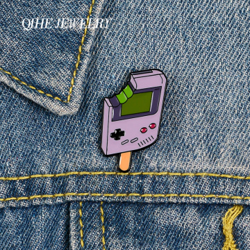 QIHE JEWELRY Game Machine Design Ice cream Pins Fashion Cute Enamel Pins Metal Brooches Badges Denim Clothes Women Pins Gifts