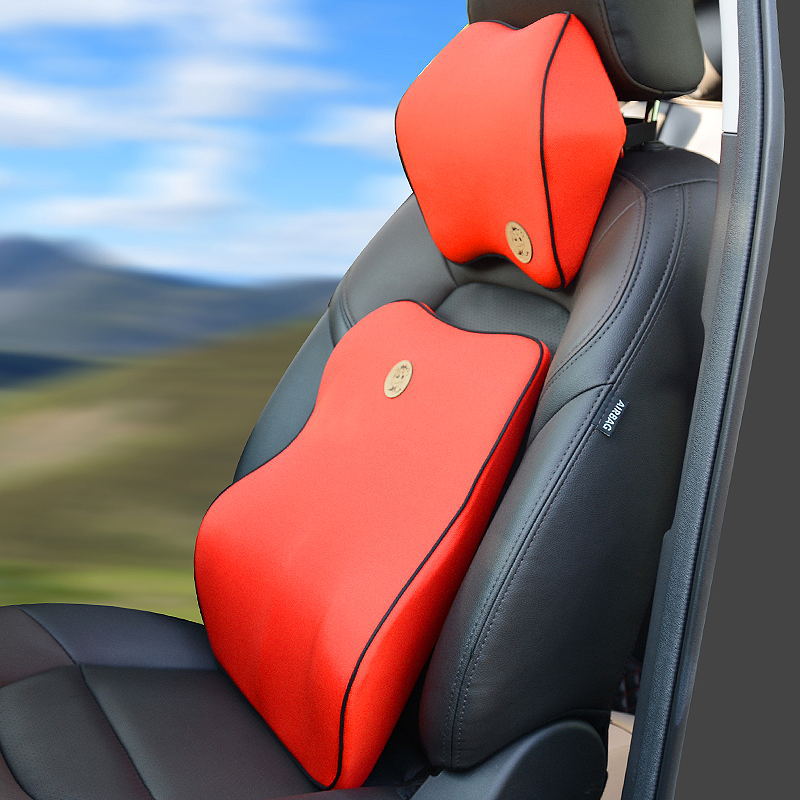 Car Headrest and lumbar support auto Cushion Set Memory Foam Chair Cushion Orthopedic Deisign Black polyester car pillow
