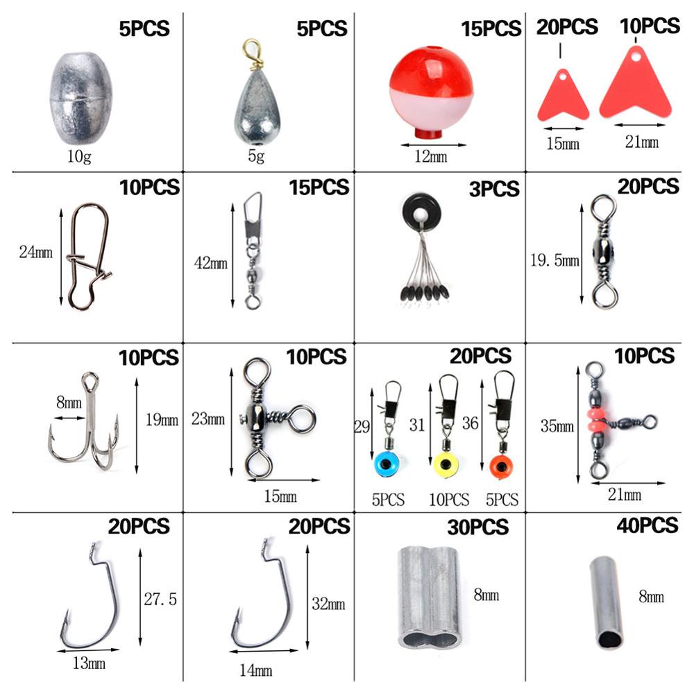 264pcs Fishing Accessories Kit Set with Fishing Tackle Box Including Fishing Sinker Weights Fishing Swivels Snaps jig Hook
