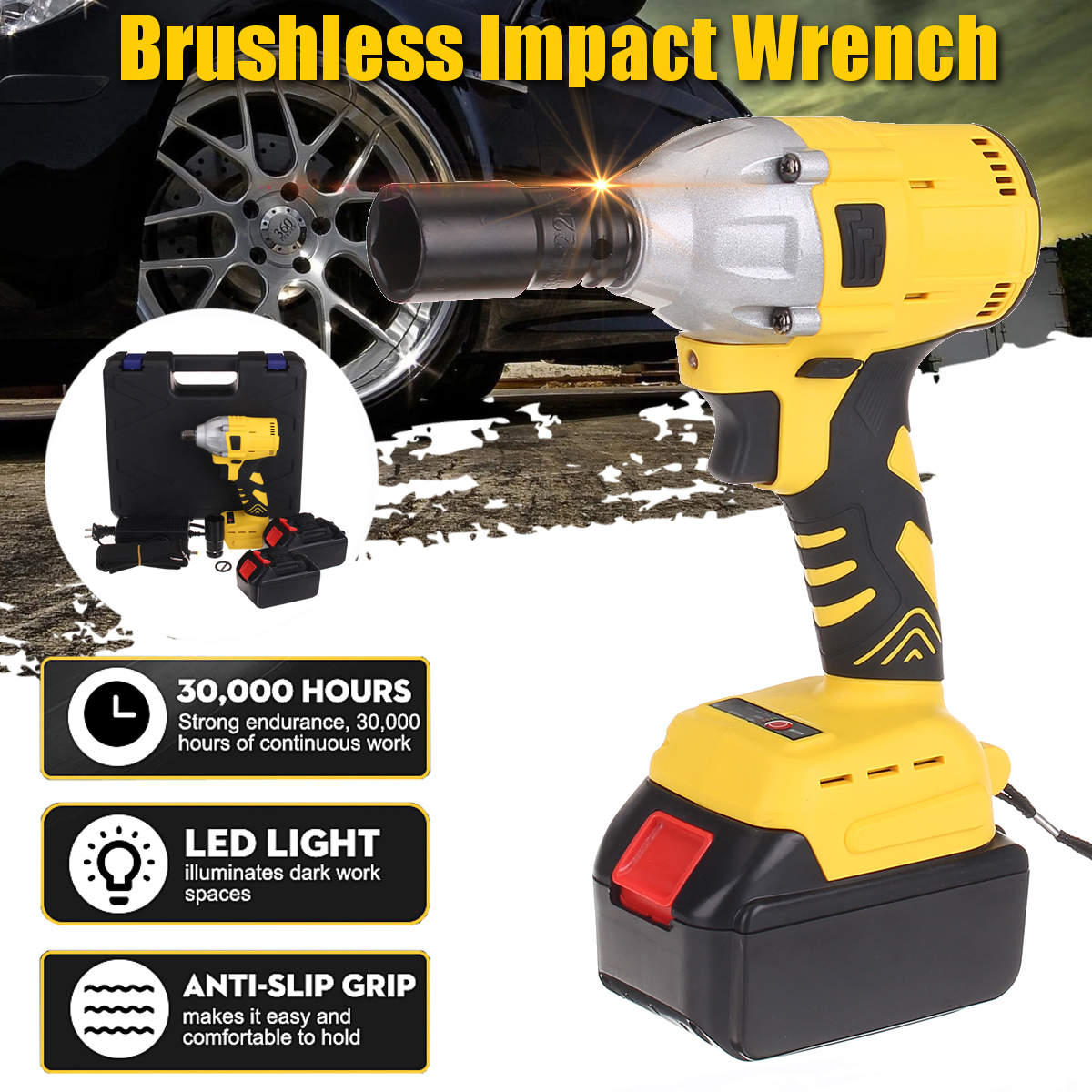 288VF 110-240V Cordless Electric Impact Wrench Electric Wrench Brush with 2pcs Li-ion Battery Power Tools