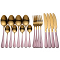 SPKLIFEY Pink Gold Tableware Cutlery Set Fork Spoon Knife 16 Pcs Cutlery Set Kitchen Dinner Set Dinnerware Eco Friendly