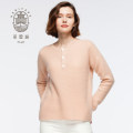 Women's round neck buttoned cashmere pullover