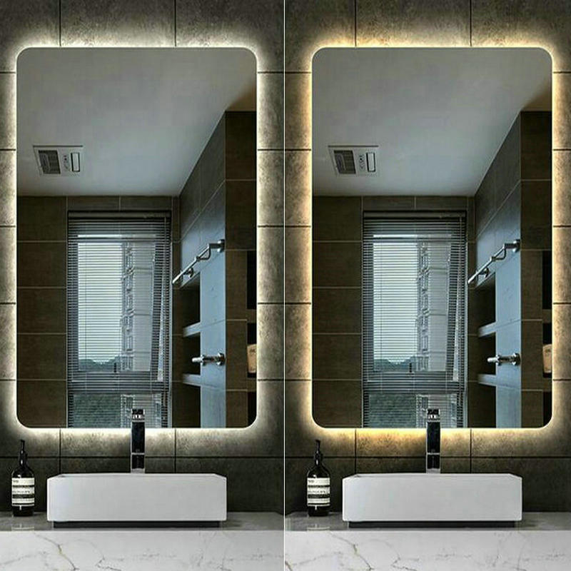 Smart Rectangular Siliver Coating High Quality Refection Two Color LED Bathroom Mirror