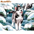 RUOPOTY Painting By Numbers Kits For Kids Siberian Husky On Snow Animal Oil Paint Unique Christmas Gift Framed Canvas Home Art