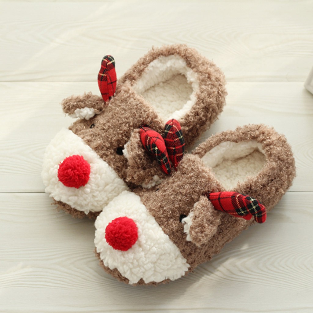 Christmas Slippers Warm Indoor Home Shoe Cute Soft Plush Ball Women Interior Cotton Winter Fur Slippers Plus Size House Slippers