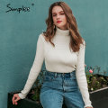 Simplee Casual turtleneck women sweaters Long sleeve splicing flexible female knitted sweater Solid color short pullover jumper