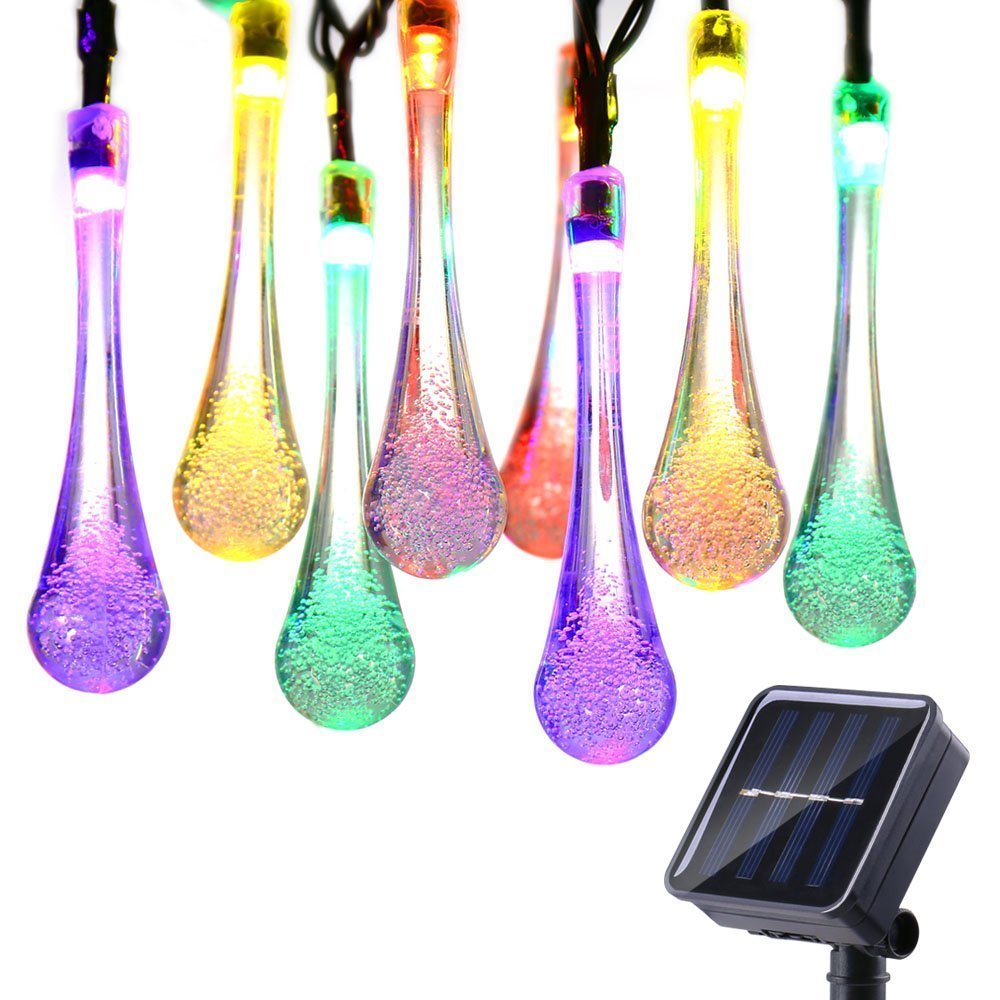 F5 Solar String Light 20 LEDS Waterproof Water Drop String Fairy Light Outdoor Garden Christmas Party Decoration Solar Lights
