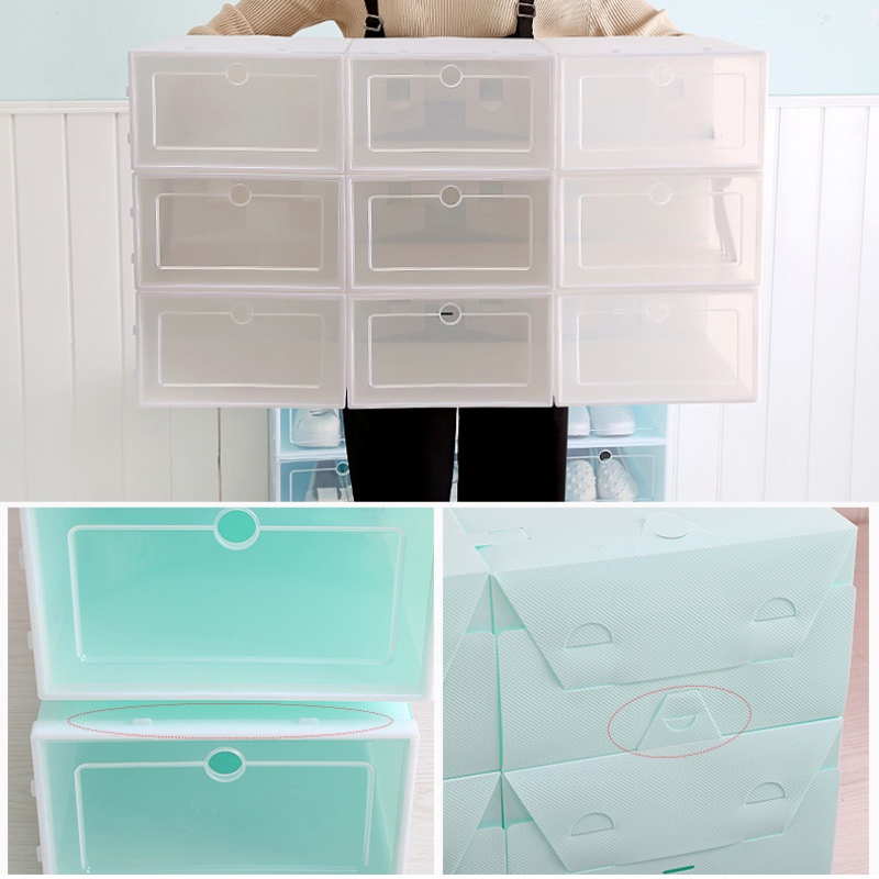 Stackable Clear Plastic Shoe Boxes Stackable Floding DIY Shoe Drawers Storage Container Organizers Household Shoe Storage Box
