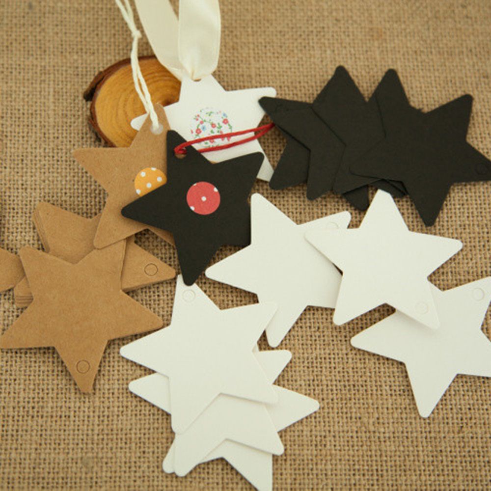 50Pcs Star Kraft Paper Label Wedding Christmas Halloween Party Favor Price Gift Card Luggage Tags White Black Brown 3Colors