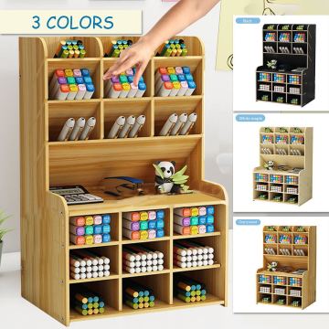 7 Tier Wooden Desktop Pen Holder Office School Stationery Storage Box DIY Pen Organizer Desk Study Supplies Rack Office Supplies