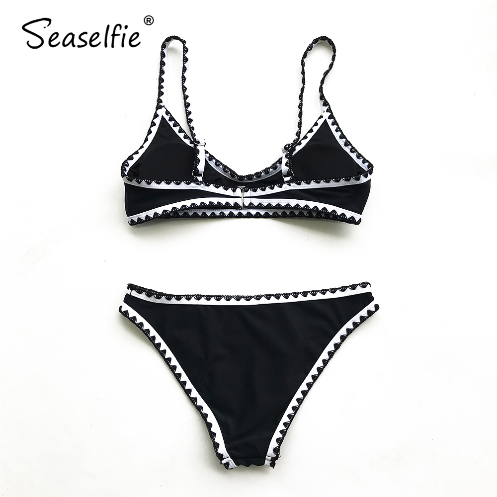 SEASELFIE 2021 Sexy Low-waist Bikinis Set Swimwear Women Swimsuits Bathing Suit Biquini Black And White Crochet Bikini Beachwear