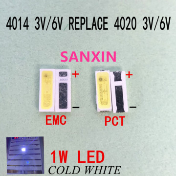 100pcs 4014 Replace 4020 SMD LED Beads Cold white 0.5W 1W 3V 6V 150mA For TV/LCD Backlight LED Backlight High Power LED emc pct