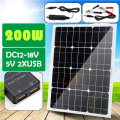200W Solar Panel with 30A Controller 18V Dual USB Port Portable Battery Charger For Mobile Phone Car Yacht RV Lights Charging