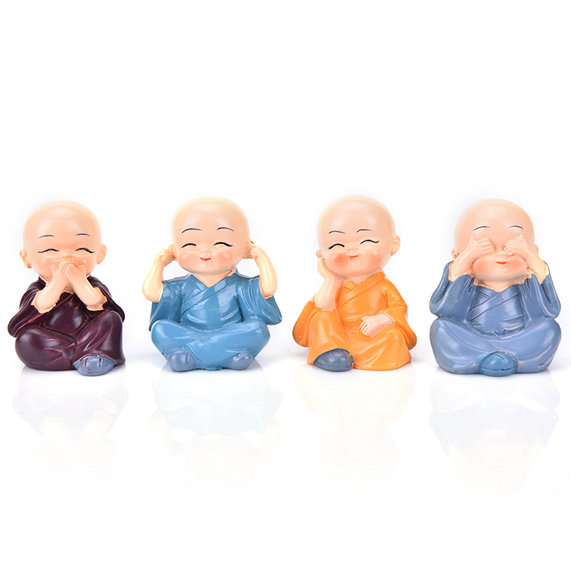 4Pcs/Set Lovely Car Interior Accessories Doll creative Maitreya resin gifts little monks Buddha Kung Fu Small Ornaments