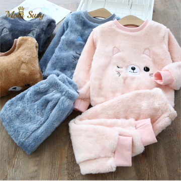 Baby Boy Girl Clothes Pajamas Set Flannel Fleece Toddler Child Warm Catoon Bear Sleepwear Kids Home Suit Winter Fall Spring 1-8Y