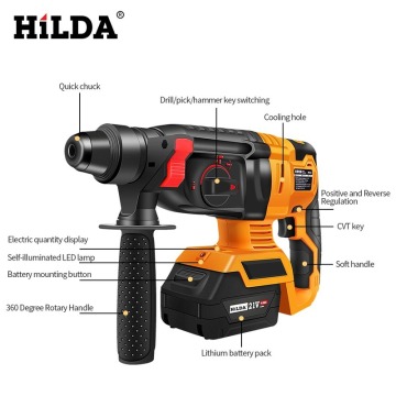 21V cordless hammer drill Industrial grade brushless Hammer drill with Lithium Battery Power Drill Electric Drill power tool