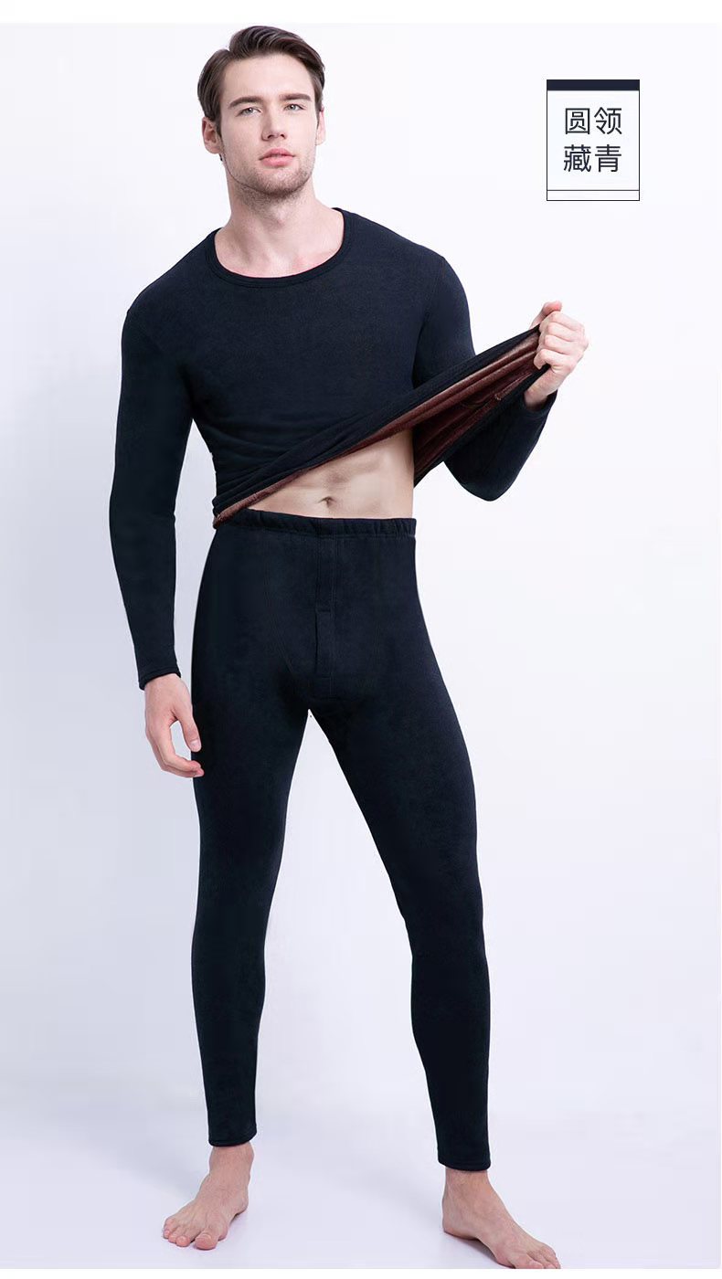 2021 Winter Thermal Underwear Men Long Thermal Suit Polyester Comfortable Warm Tops + Pants Piece Set Thermal Underwear