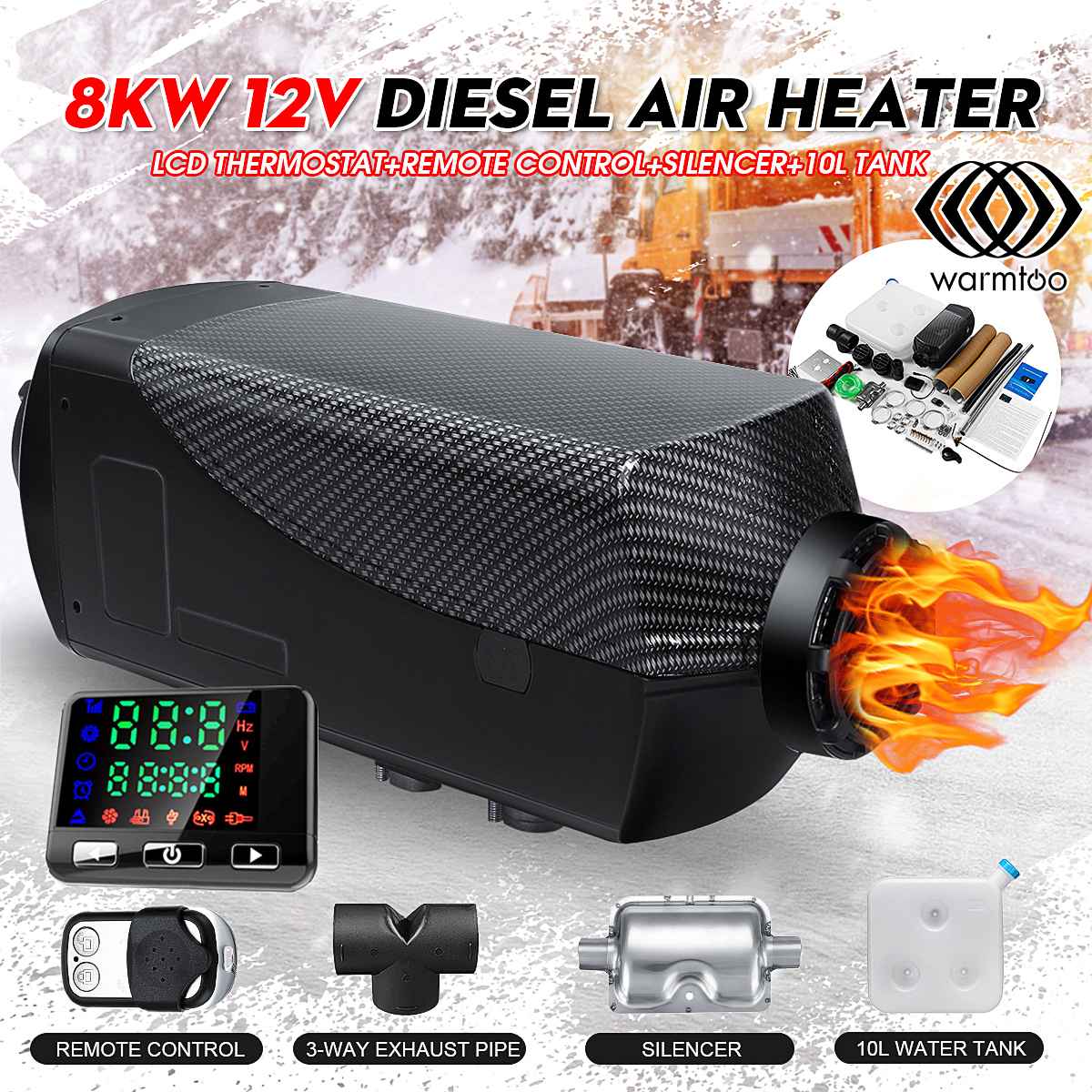Car Heater 8KW 12V Air Diesels Heater Parking Heater With Remote Control LCD Monitor for RV, Motorhome Trailer, Trucks, Boats