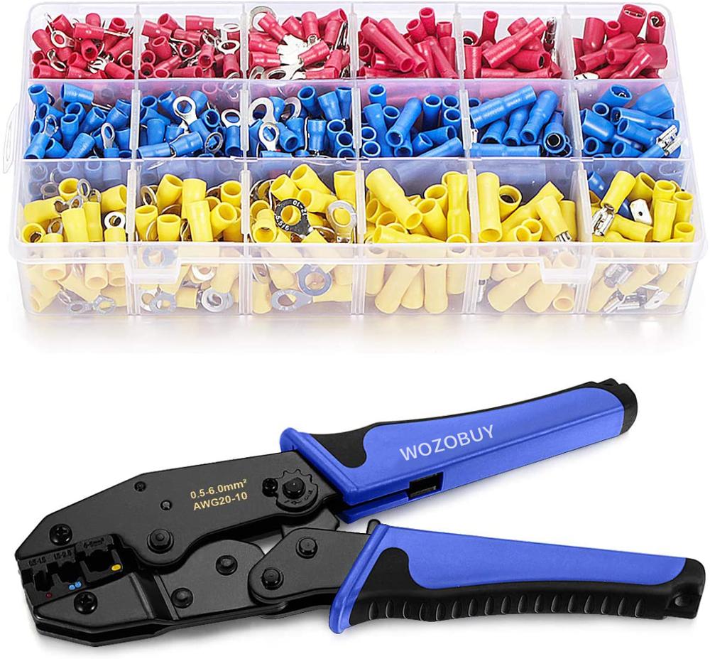 Wire Terminals Crimping Tool,Insulated Ratcheting Terminals Crimper Kit of AWG22-10 with 800PCS Insulated Butt Bullet Spade Fork