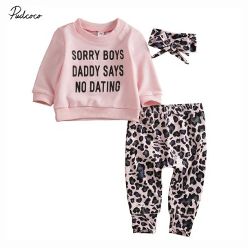 2019 Baby Spring Autumn Clothing Newborn Infant Baby Girl Letter Print T-Shirt Leopard Pants Headband 3pcs Outfits Clothes 0-24M