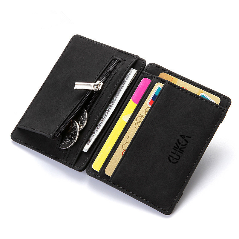 Korean Business ID Credit Card Holder Men Slim Wallet Leather Male Coin Pouch Bag Female Purses Clutch Zipper Small Wallets