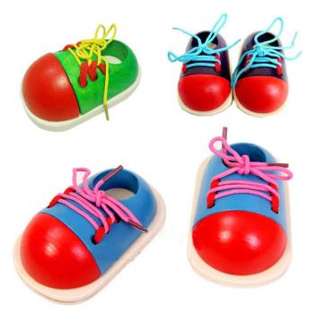 Wooden Toy Tie-Up Shoe Kids Learnimg To Tie Shoe Lacing (Random Color)
