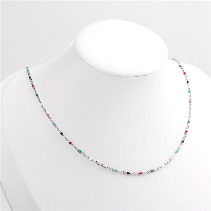 Stainless Steel Link Cable Chain Necklace Silver Color Enamel Satellite Beaded Cable Ball Chain Choker Womens Necklaces,1 piece