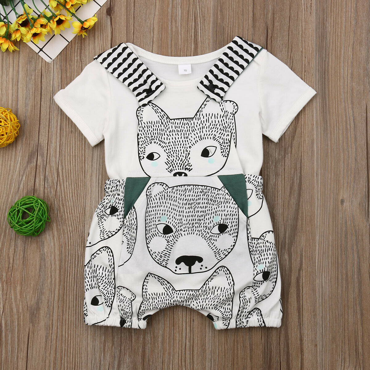 2019 Children Summer Clothing Newborn Toddler Baby Boys Girls Cartoon Print Casual T-shirt+Bib Pant overalls Shorts 2Pcs Set