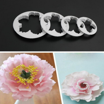 4PCS /SET Peony Petals Pattern Flower Plastic Paste Cake Press Mold Sugar Fondant Mold Cookie Cutter Cakes Decor 4 Sizes