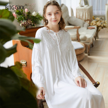 Biiggxx Long Sleeve Nightdress Female Spring Retro Palace Sweet Princess Style Long nightgown Loose and Large Size Free Shipping