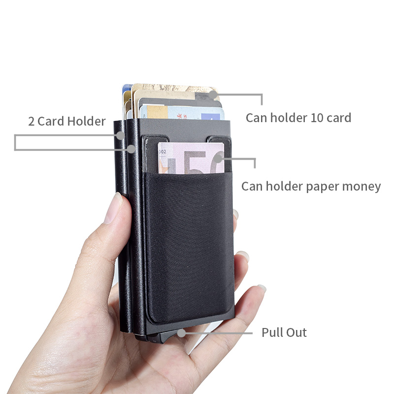 2020 Aluminum Wallet With Elasticity Back Pouch ID Credit Card Holder RFID Mini Slim Wallet Automatic Pop up Credit Card Case