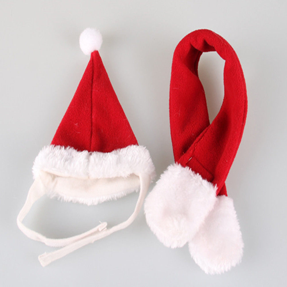 2Pcs/Set Fashion Lovely Pet Cat Dog Santa Hat + Scarf Christmas Xmas Red Holiday Costume Apparel Pet Accessories Cats Dogs Gift