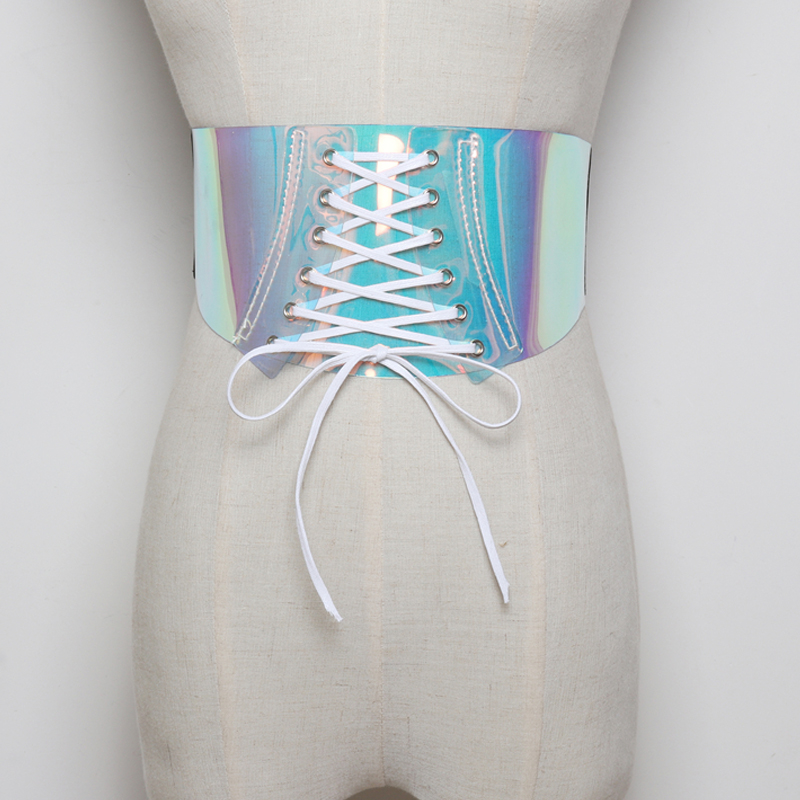 2019 new Sexy Bandage Transparent Clear Hologram Fashion PVC wide Belts Laser Belt Girls Women accessories