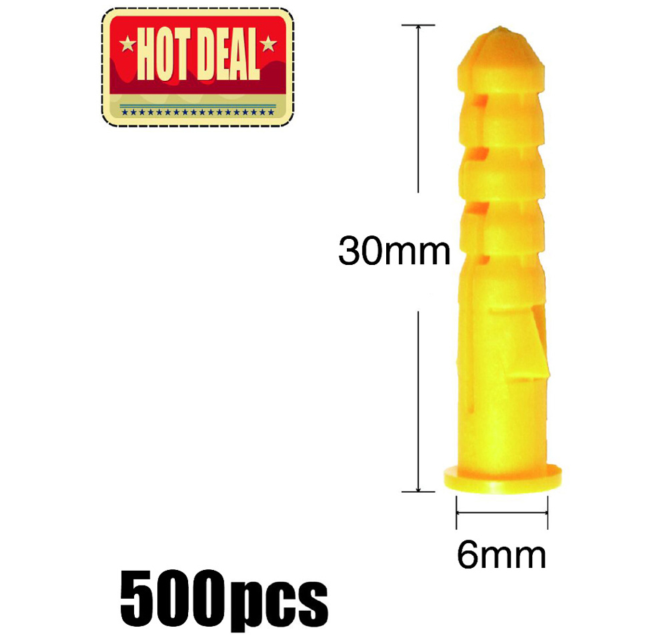 Ribbed Plastic Anchor Wall Plastic Expansion Pipe Tube Wall Plugs Yellow High Quality Wholesale 500pcs 6x30mm