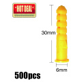 Ribbed Plastic Anchor Wall Plastic Expansion Pipe Tube Wall Plugs Yellow High Quality Wholesale 500pcs 6x30mm