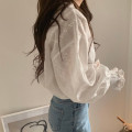 Women Blouses Tops Fashion Lace Flower Hollow Blouse Floral Women Sweet Lantern Long Sleeve Shirt