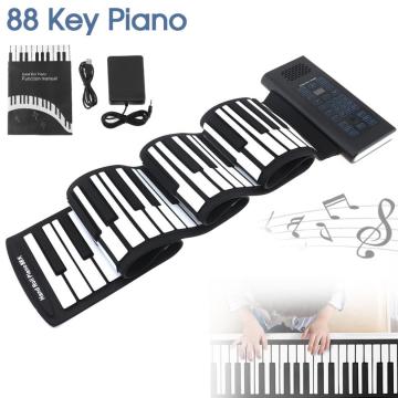 88 Keys USB MIDI Output Roll Up Piano Rechargeable Electronic Portable Silicone Flexible Keyboard Organ Speaker Sustain Pedal